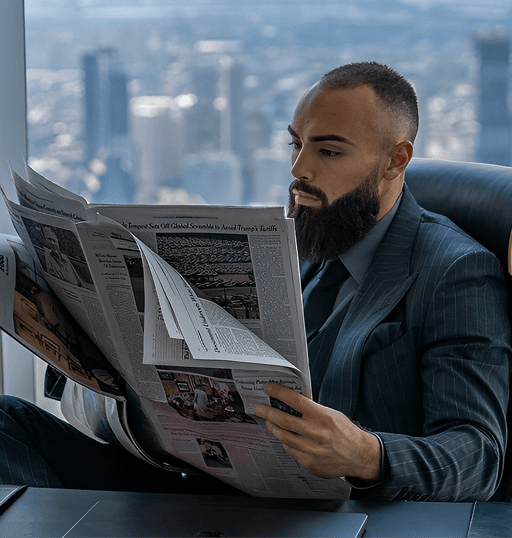 Aziz reading a newspaper